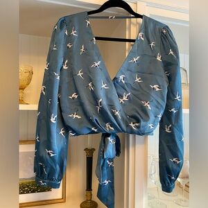 Honey Belle Blue Crane Wrap Top